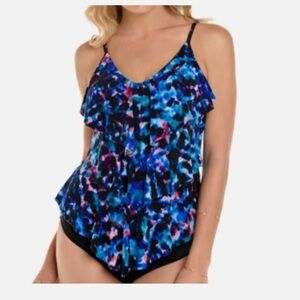 Magicsuit Women's Ultraviolet Rita Tiered Ruffle Tankini Top Size 8